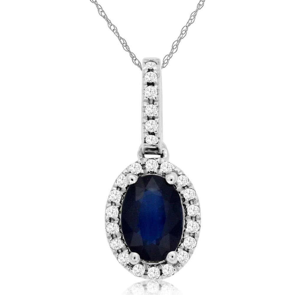 Royal 14K White Gold Sapphire & Diamond Halo Pendant - 1.00 Carat Sapphire, 0.12 Carat Diamond Total Weight
