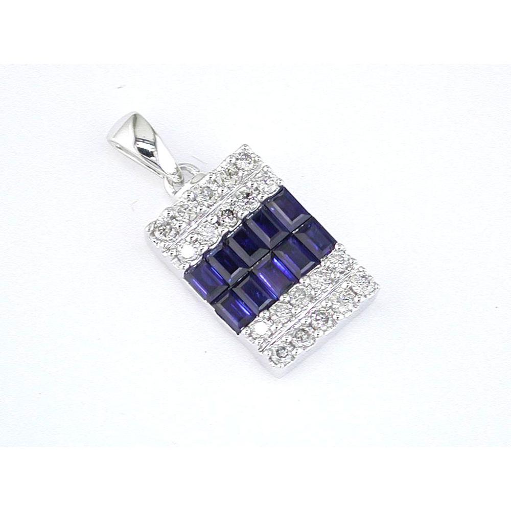 Royal 14K White Gold Sapphire & Diamond Halo Pendant - 1.15 Carat Sapphire, 0.35 Carat Diamonds