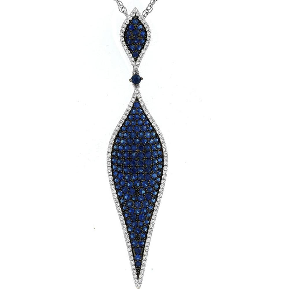 Royal 14K White Gold Sapphire & Diamond Halo Pendant - 3.10 Carat Sapphire