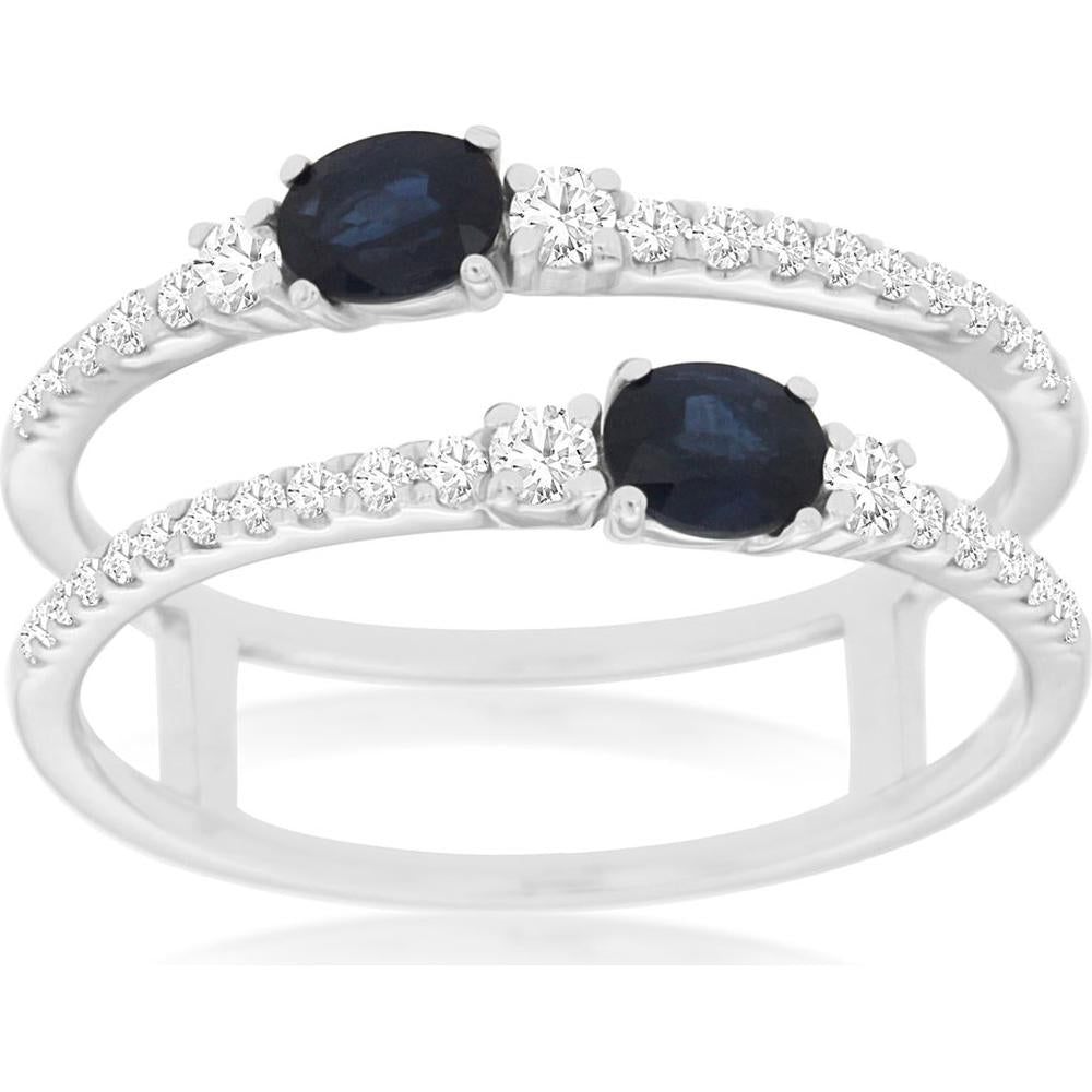 Royal 14K White Gold Sapphire and Diamond Halo Ring - 0.48 Carat Sapphire, 0.27 Carat Diamond Total Weight