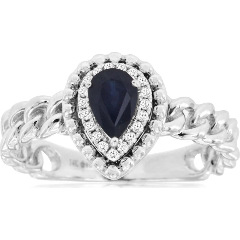 Royal 14K White Gold Sapphire & Diamond Halo Ring - 0.53 Carats Sapphire, 0.07 Carats Total Diamond Weight