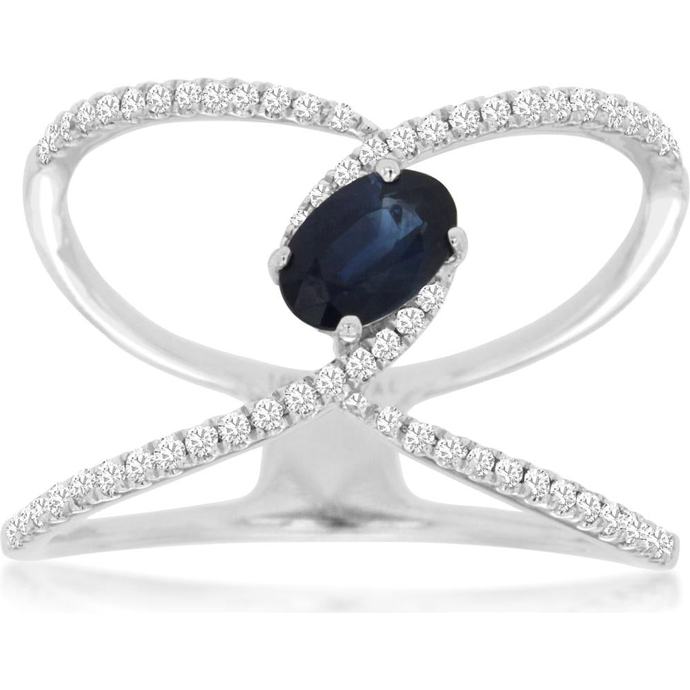 Royal 14K White Gold Sapphire & Diamond Halo Ring - 0.88 Carats Total Weight