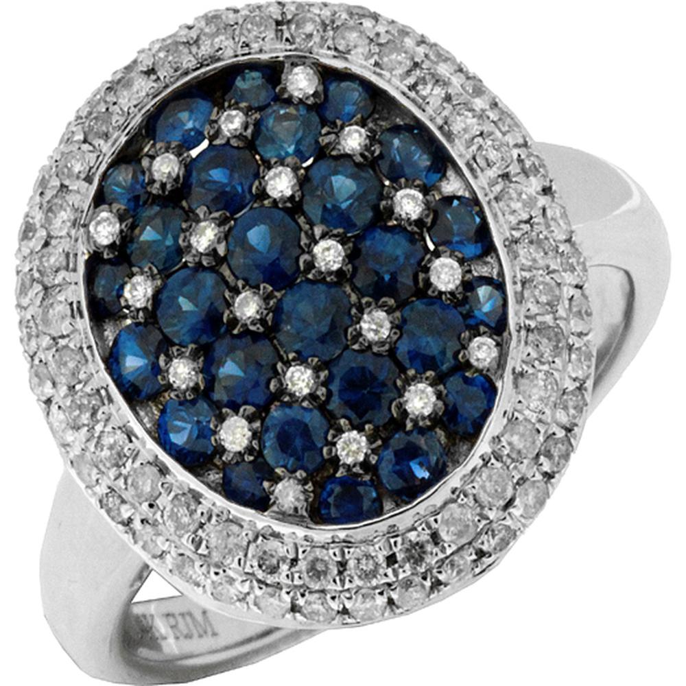 Royal 14K White Gold Sapphire and Diamond Halo Ring - 1.10 Carat Sapphire, 0.43 Carat Total Diamond Weight