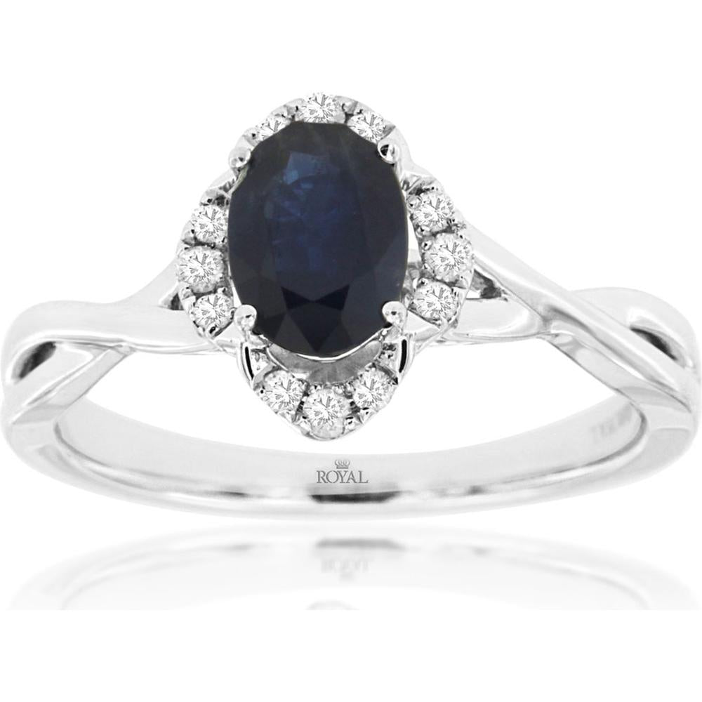 Royal 14K White Gold Sapphire & Diamond Halo Ring - 1.11 Carats Total Weight