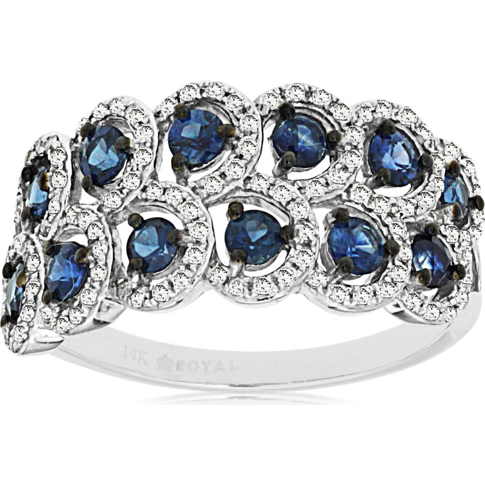 Royal 14K White Gold Sapphire & Diamond Halo Ring - 1.16 Carats Total Weight