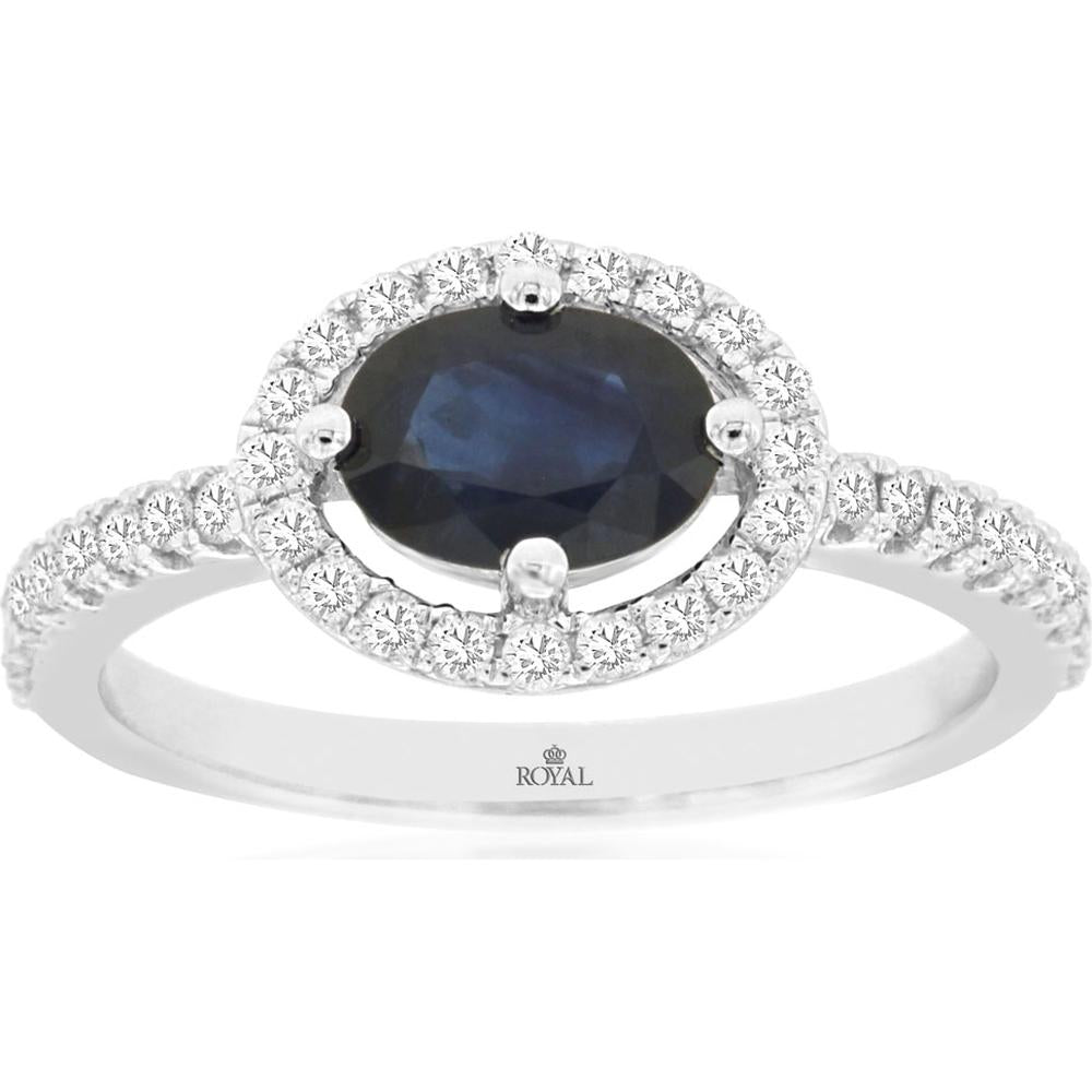 Royal 14K White Gold Sapphire & Diamond Halo Ring - 1.34 Carats Total Weight