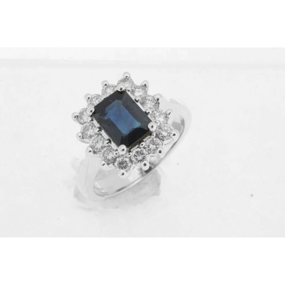 Royal 14K White Gold Sapphire & Diamond Halo Ring - 1.85 Carats Sapphire, 0.85 Carats Total Diamond Weight