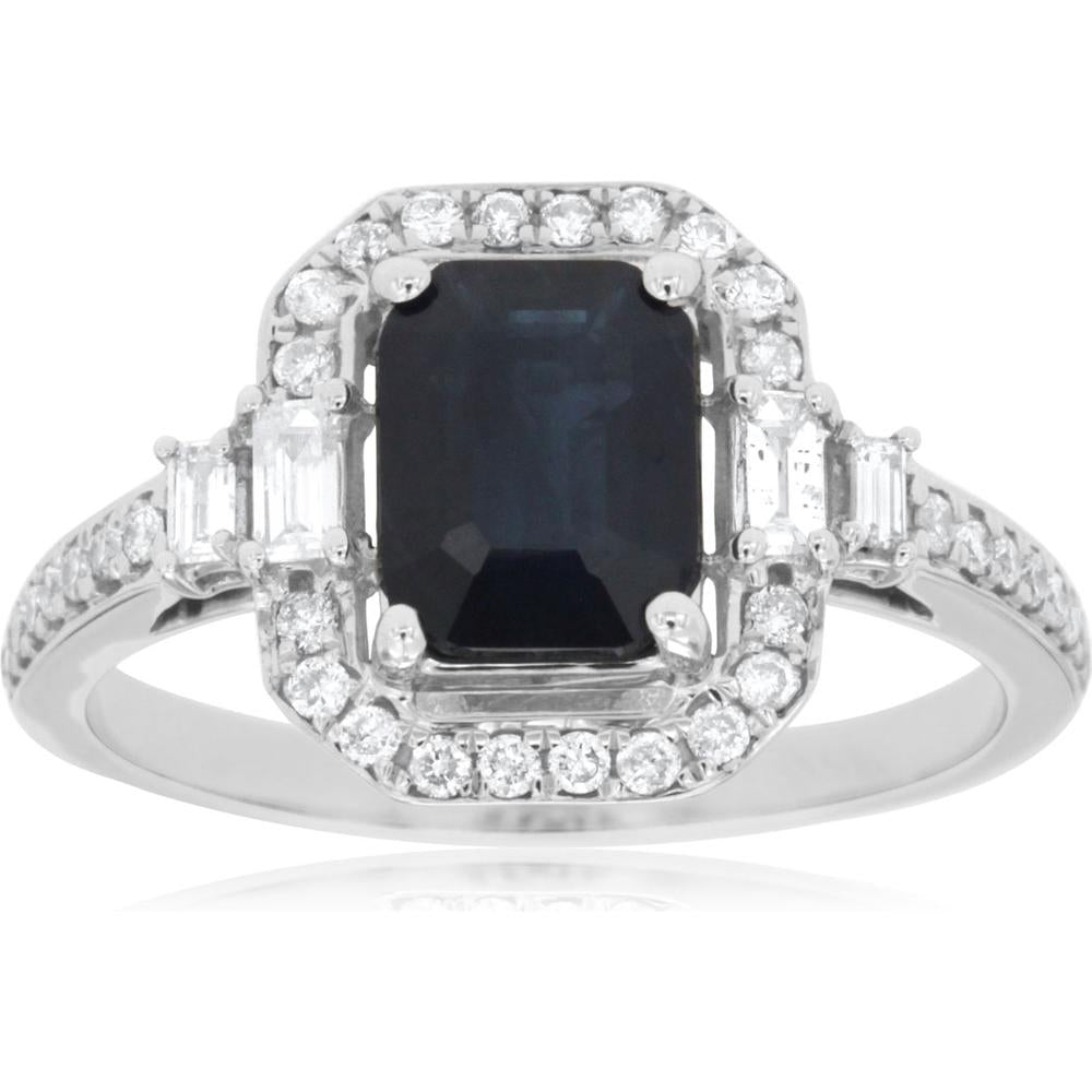 Royal 14K White Gold Sapphire and Diamond Halo Ring - 2.25 Carats Total Gemstone Weight