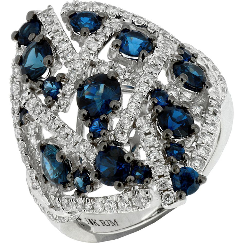 Royal 14K White Gold Sapphire & Diamond Halo Ring - 3.75 Carat Total Gem Weight