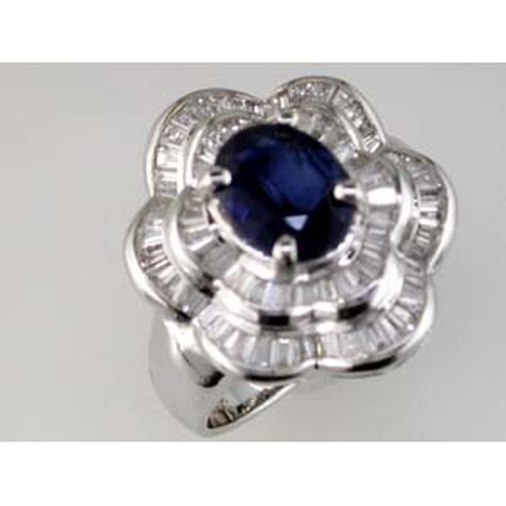 Royal 14K White Gold Sapphire & Diamond Halo Ring with Oval Sapphire - 2.25 Carats Sapphire, 1.25 Carats Total Diamond Weight