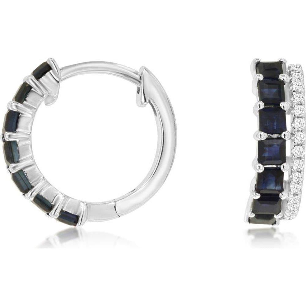 Royal 14K White Gold Sapphire and Diamond Hoops - 0.09 Carat Diamonds, 0.77 Carat Sapphires