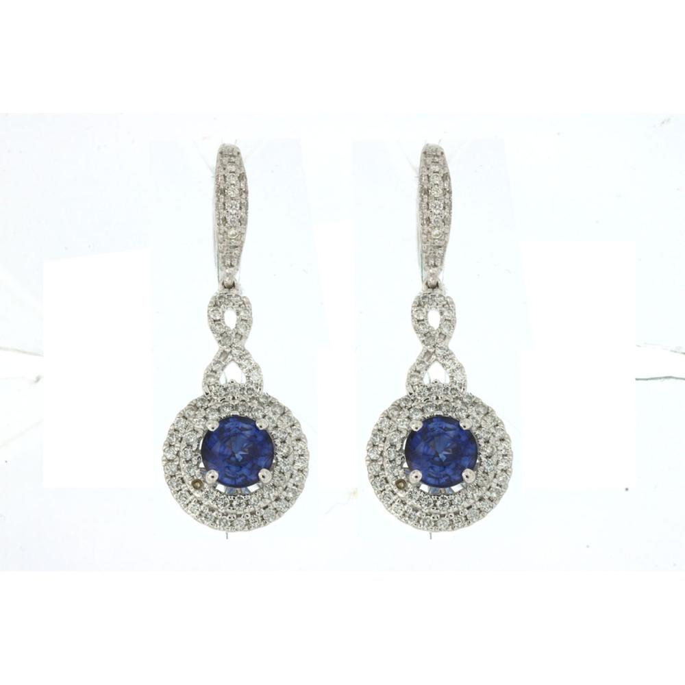 Royal 14K White Gold Sapphire and Diamond Infinity Drop Earrings - 2.20 Carat Total Sapphire Weight, 1.05 Carat Total Diamond Weight
