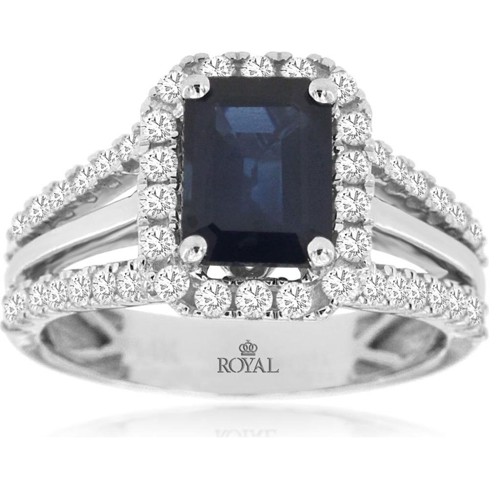 Royal 14K White Gold Sapphire & Diamond Lattice Ring - 1.85 Carat Sapphire, 0.70 Carat Diamond Total Weight