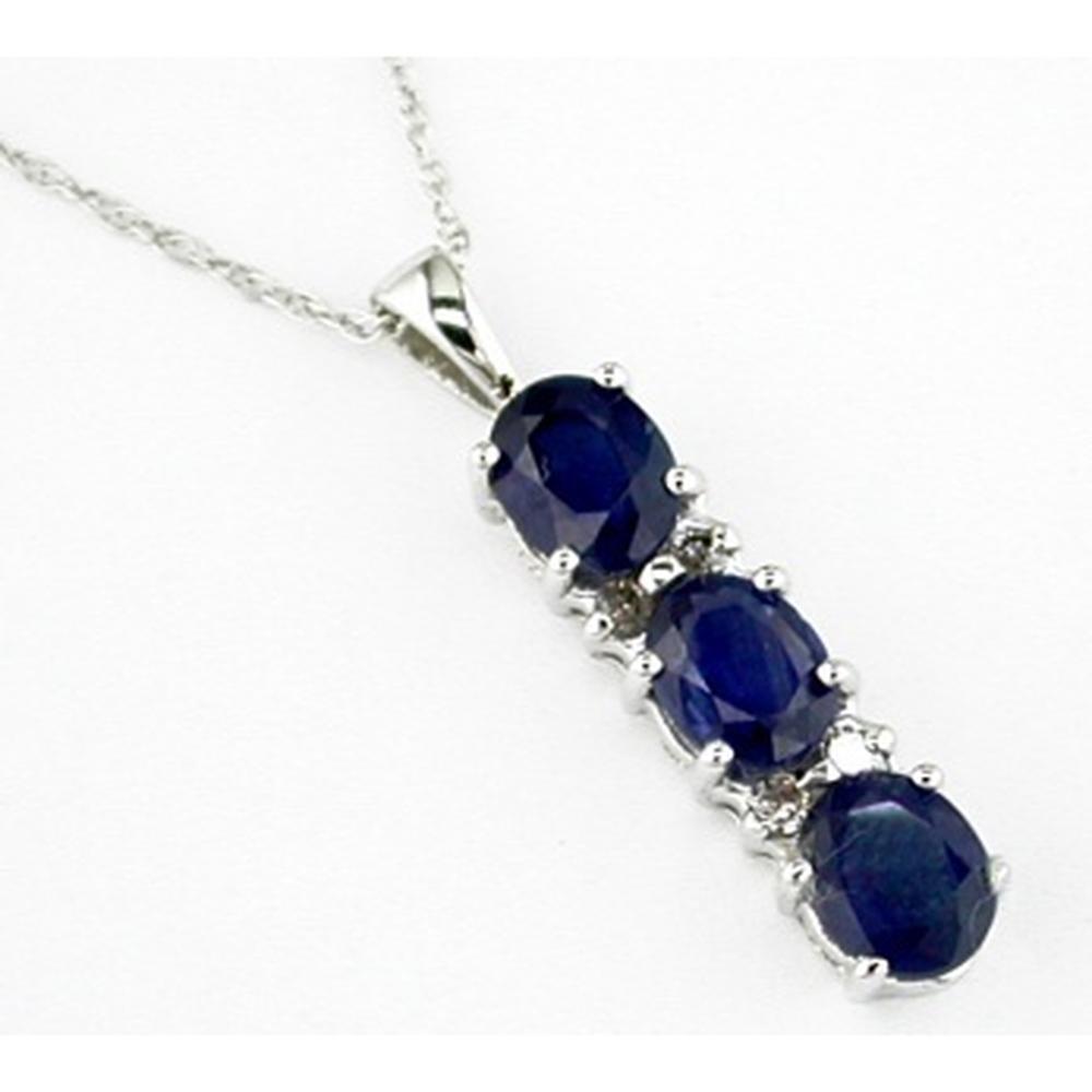 Royal 14K White Gold Sapphire & Diamond Motif Pendant - 1.30 Carat Sapphire & 0.05 Carat Diamond Total Weight