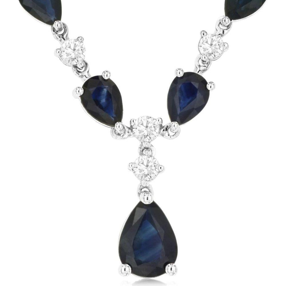 Royal 14K White Gold Sapphire & Diamond Necklace - 11.40 Carat Sapphire & 1.50 Carat Diamond Total Weight
