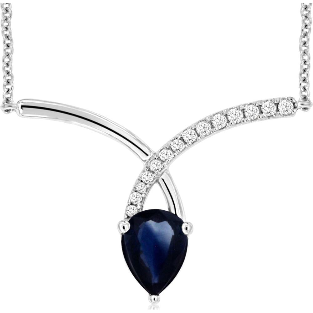 Royal 14K White Gold Sapphire & Diamond Necklace with Pear-Shaped Sapphire - 1.34 Carats Total Gem Weight