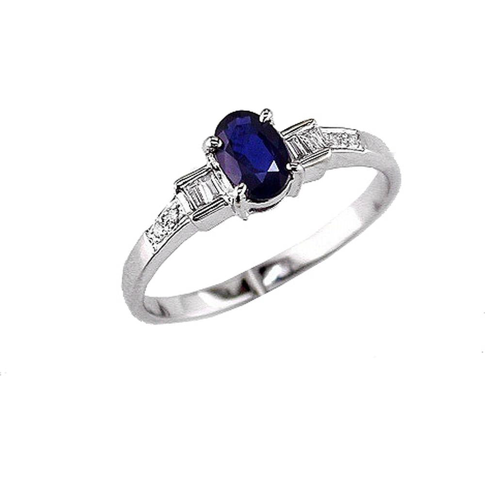 Royal 14K White Gold Sapphire and Diamond Oval Ring - 0.50 Carat Sapphire, 0.14 Carat Diamonds