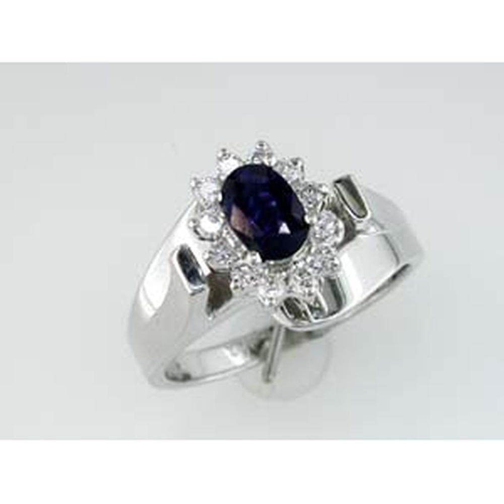 Royal 14K White Gold Sapphire and Diamond Oval Ring - 0.70 Carat Sapphire, 0.26 Carat Diamonds
