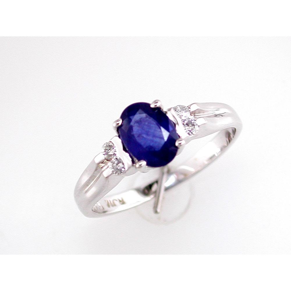 Royal 14K White Gold Sapphire and Diamond Oval Ring - 1.00 Carat Sapphire, 0.10 Carat Diamonds