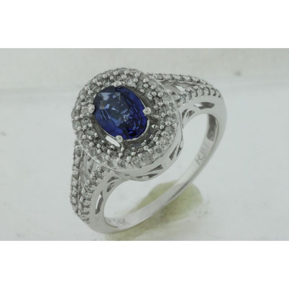 Royal 14K White Gold Sapphire and Diamond Oval Ring - 1.00 Carat Sapphire