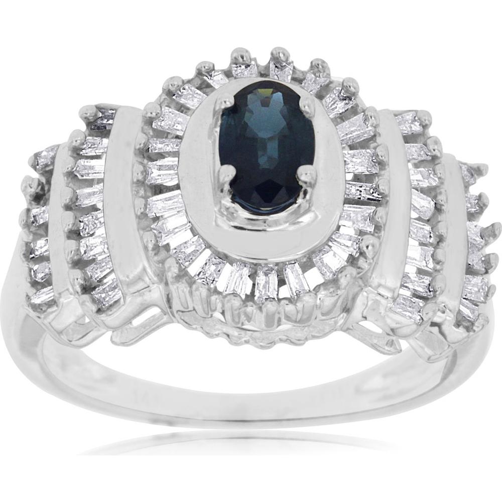Royal 14K White Gold Sapphire and Diamond Oval Ring - 1.00 Carat Total Gem Weight