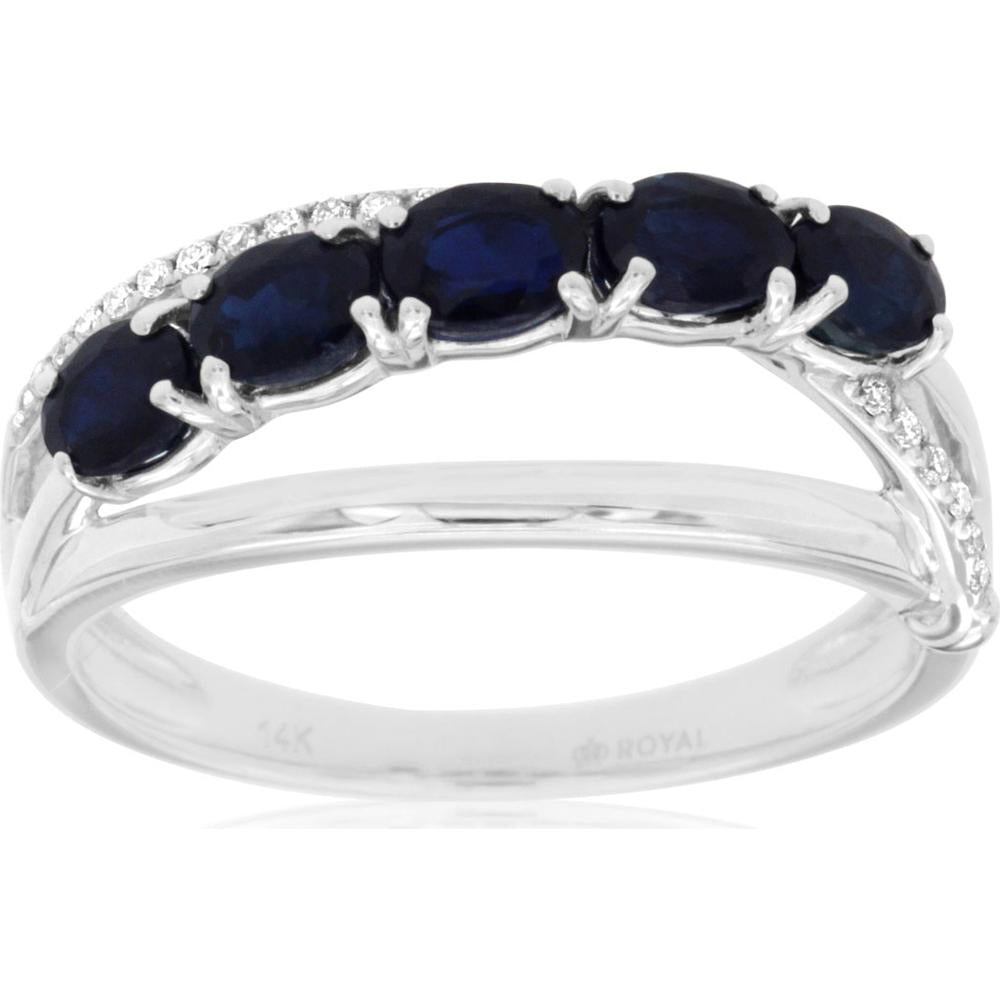 Royal 14K White Gold Sapphire and Diamond Oval Ring - 1.20 Carat Sapphire, 0.06 Carat Diamonds