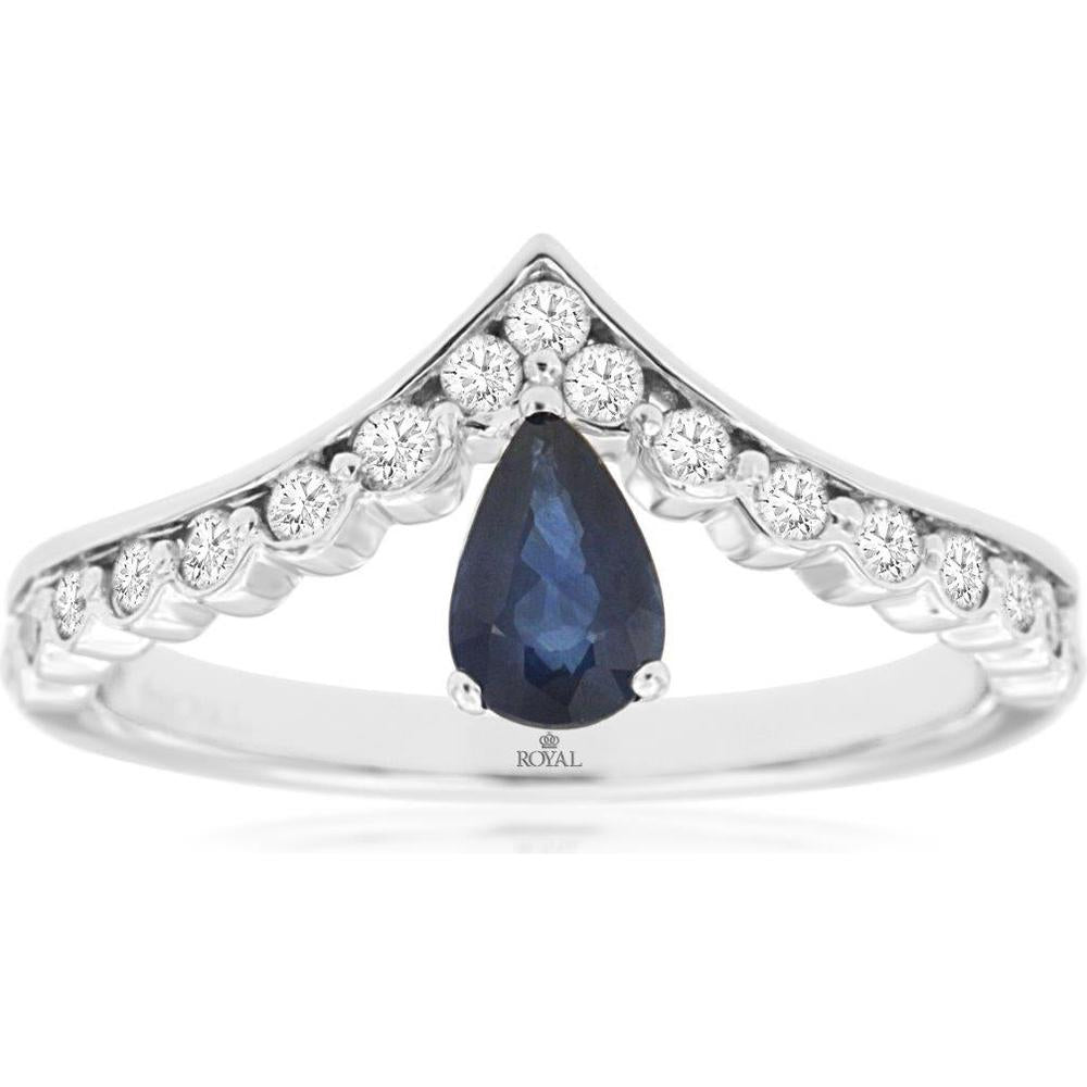 Royal 14K White Gold Sapphire & Diamond Pear Shape Ring - 0.90 Carats Total Gem Weight