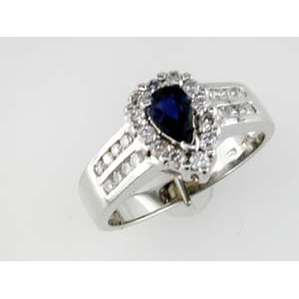 Royal 14K White Gold Sapphire and Diamond Pear-Shaped Ring - 1.10 Carat Total Gem Weight