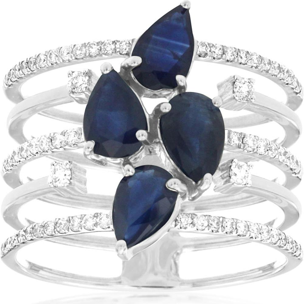 Royal 14K White Gold Sapphire & Diamond Pear-Shaped Ring - 2.27 Carats Total Weight