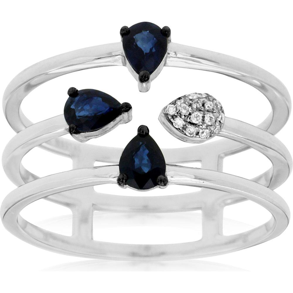 Royal 14K White Gold Sapphire and Diamond Pear-Shaped Ring with 0.52 Carats Total Sapphire Weight and Diamond Accents