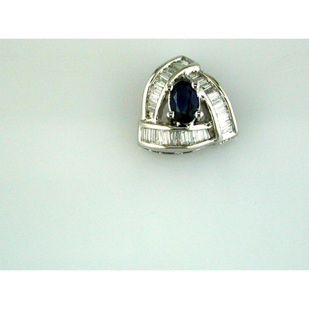 Royal 14K White Gold Sapphire & Diamond Pendant - 0.28 Carat Sapphire, 0.28 Carat Total Diamond Weight