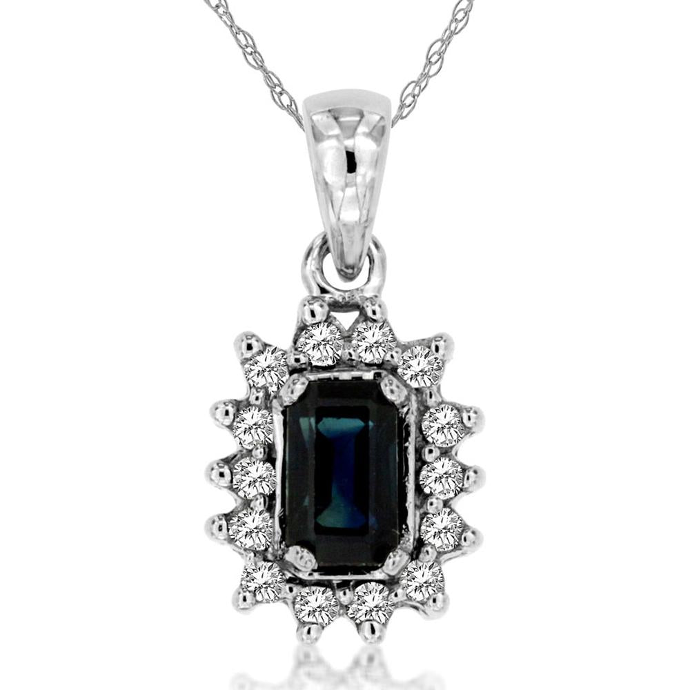 Royal 14K White Gold Sapphire & Diamond Pendant - 0.45 Carat Sapphire, 0.10 Carat Diamond Total