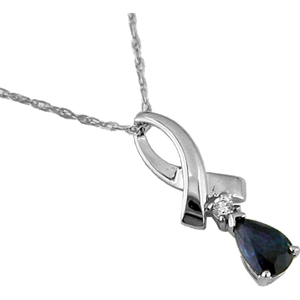 Royal 14K White Gold Sapphire & Diamond Pendant - 0.55 Carat Sapphire & 0.03 Carat Diamonds