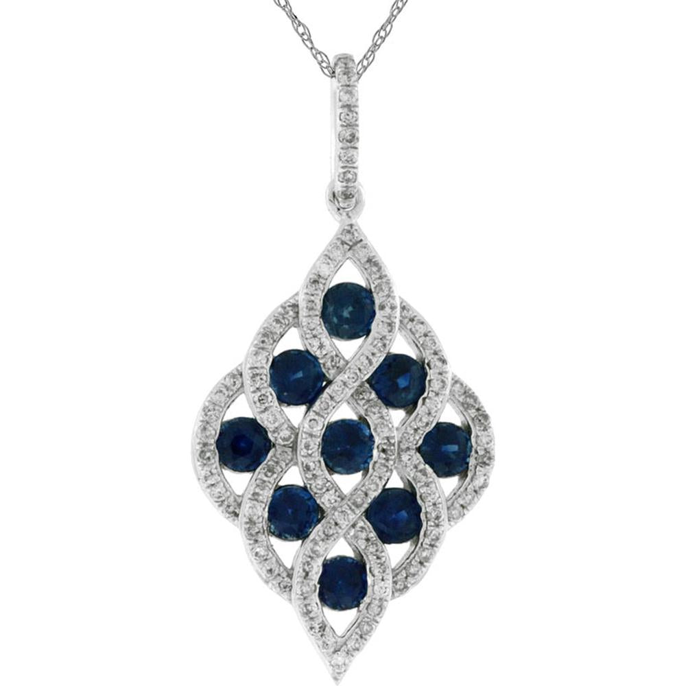 Royal 14K White Gold Sapphire & Diamond Pendant - 1.00 Carat Sapphire, 0.33 Carat Diamonds