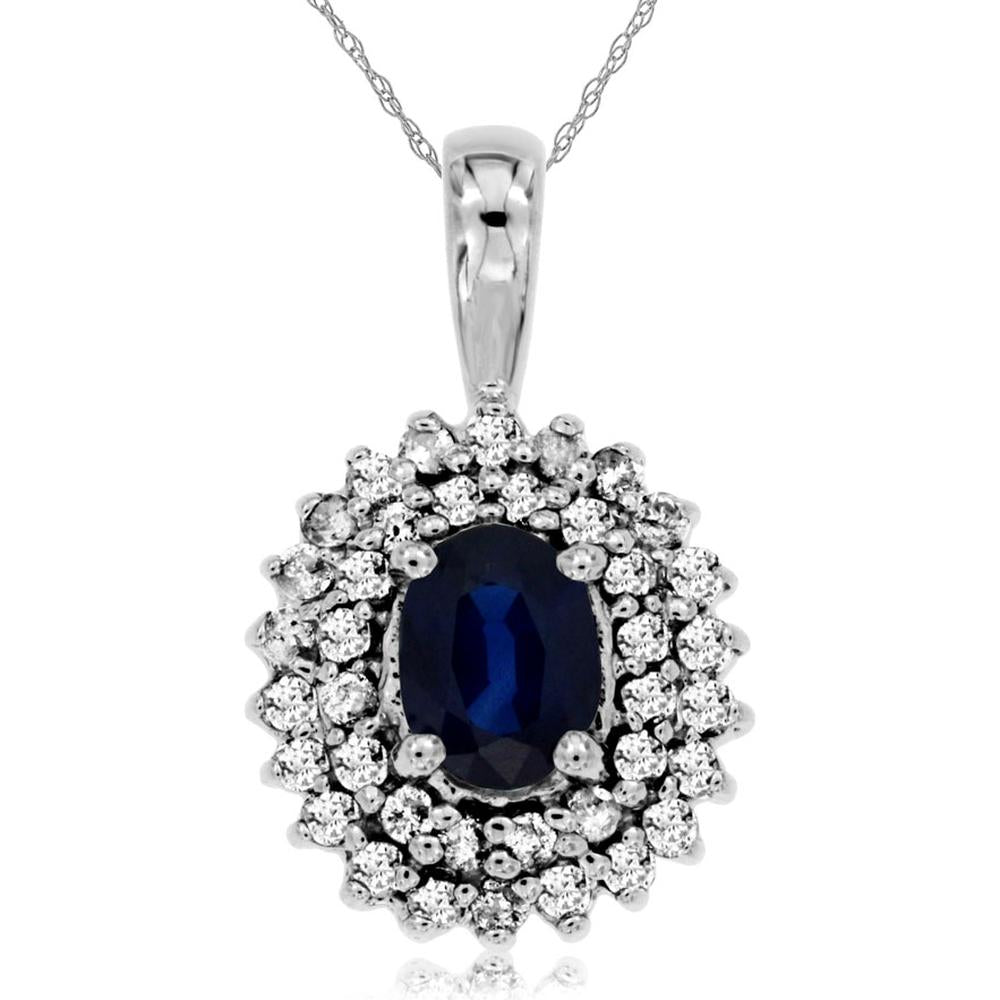 Royal 14K White Gold Sapphire & Diamond Pendant - 1.00 Carat Sapphire, 0.55 Carat Diamond Total