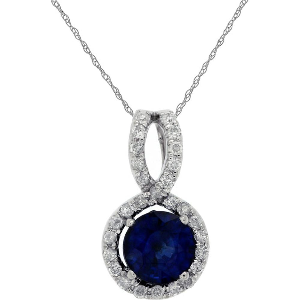Royal 14K White Gold Sapphire & Diamond Pendant - 1.10 Carat Sapphire & 0.20 Carat Diamond Total Weight