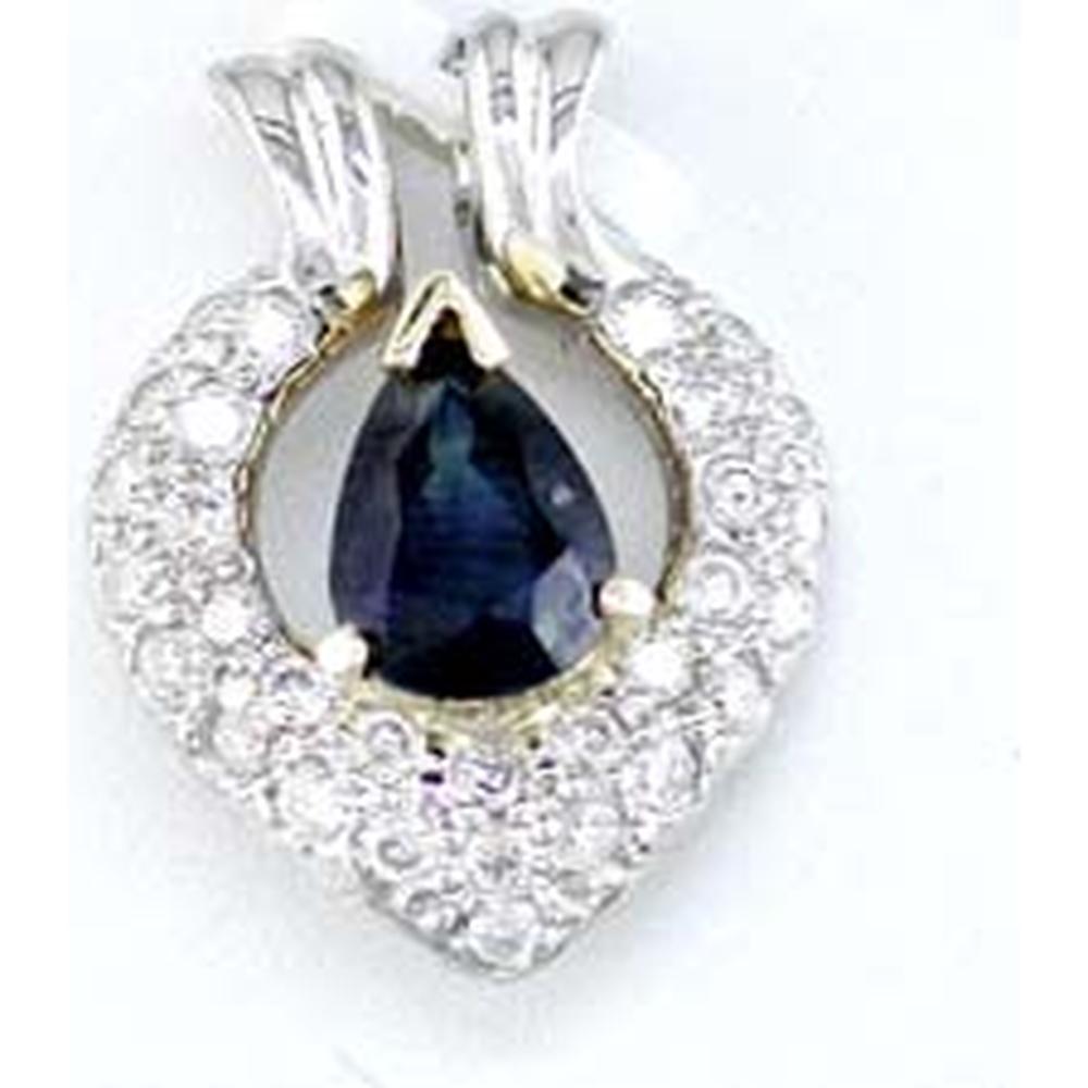 Royal 14K White Gold Sapphire & Diamond Pendant - 1.20 Carat Sapphire, 0.50 Carat Total Diamond Weight