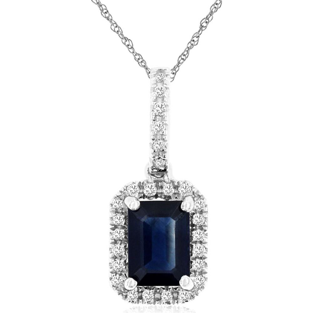 Royal 14K White Gold Sapphire & Diamond Pendant - 1.22 Carats Total Weight