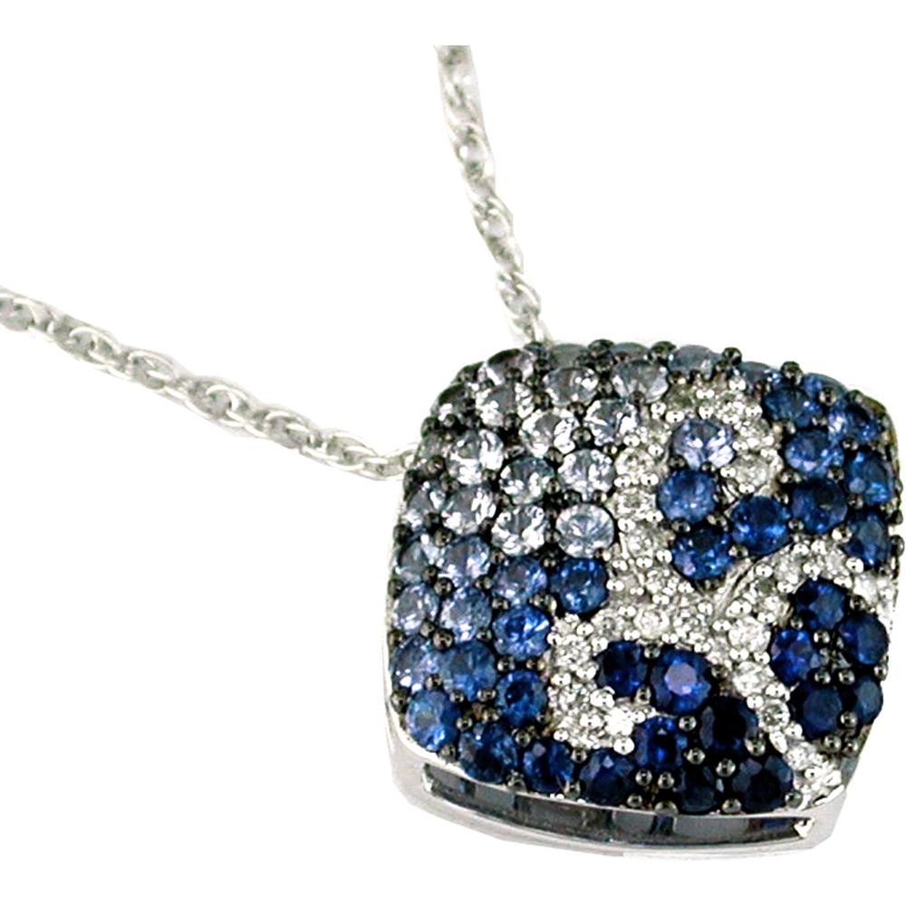Royal 14K White Gold Sapphire & Diamond Pendant - 1.45 Carat Sapphire, 0.10 Carat Diamond Total
