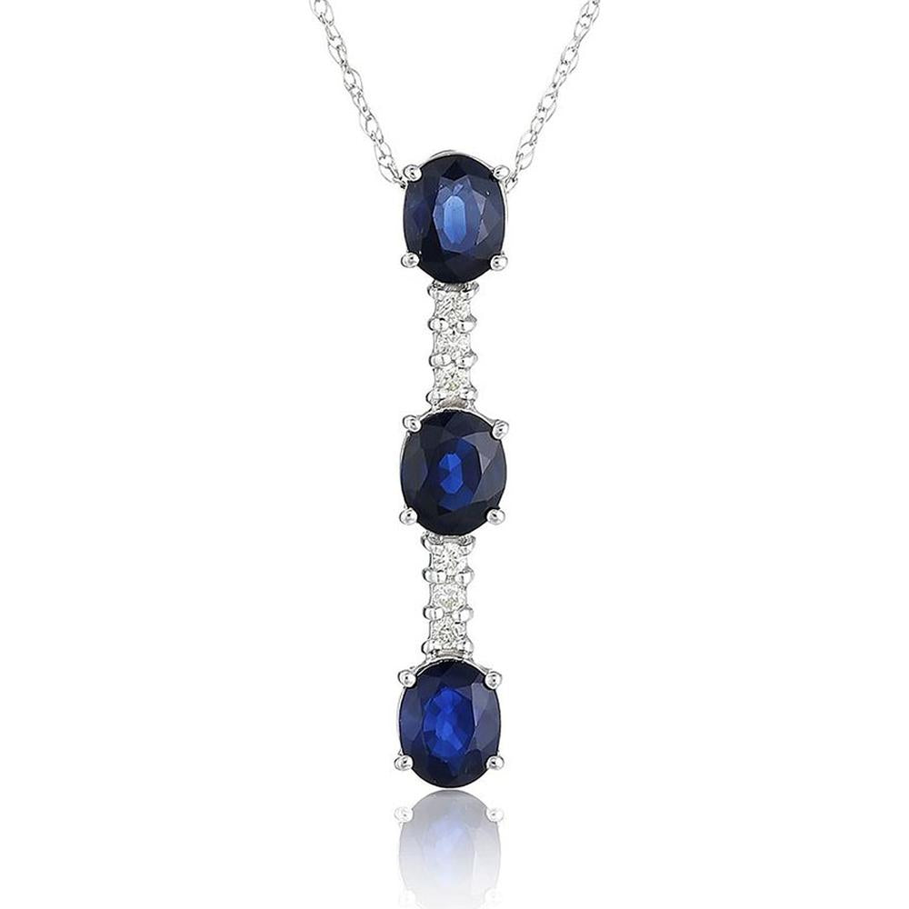 Royal 14K White Gold Sapphire & Diamond Pendant - 1.46 Carats Total Sapphire Weight, 0.06 Carats Total Diamond Weight
