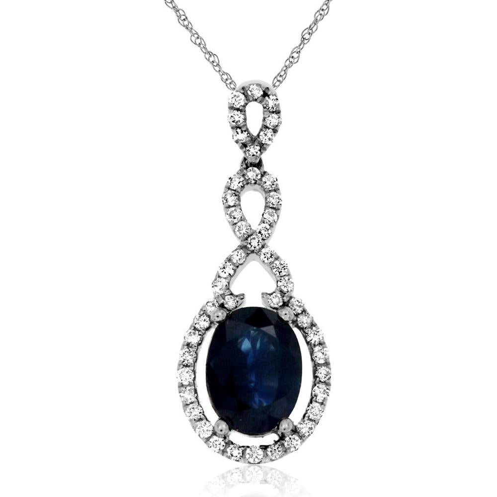 Royal 14K White Gold Sapphire & Diamond Pendant - 1.73 Carats Total Gem Weight