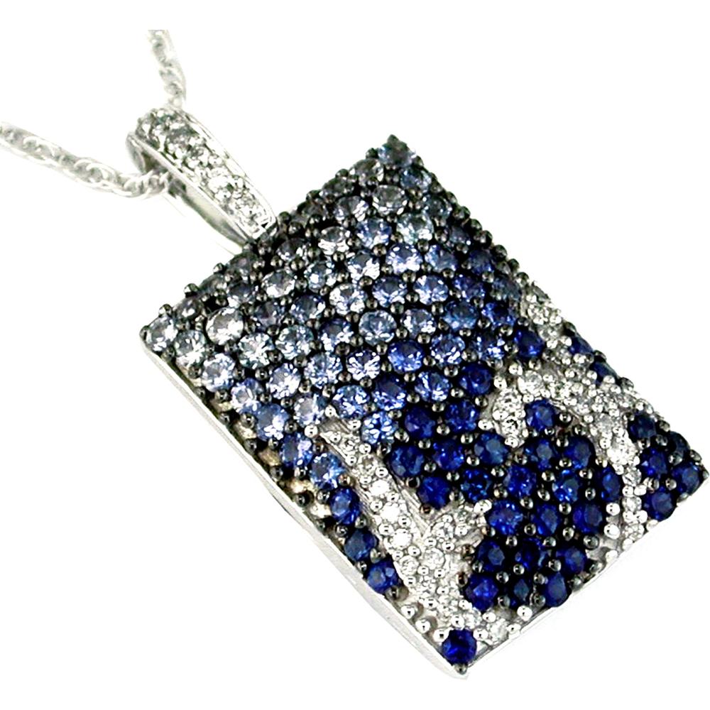 Royal 14K White Gold Sapphire & Diamond Pendant - 2.10 Carat Sapphire, 0.20 Carat Diamond