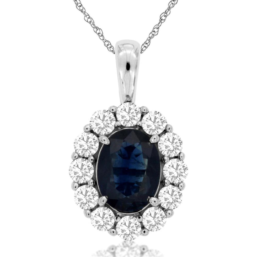 Royal 14K White Gold Sapphire & Diamond Pendant - 2.22 Carat Total Gem Weight