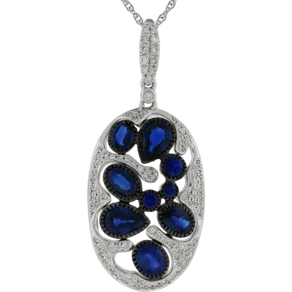 Royal 14K White Gold Sapphire & Diamond Pendant - 2.70 Carat Sapphire, 0.35 Carat Diamonds