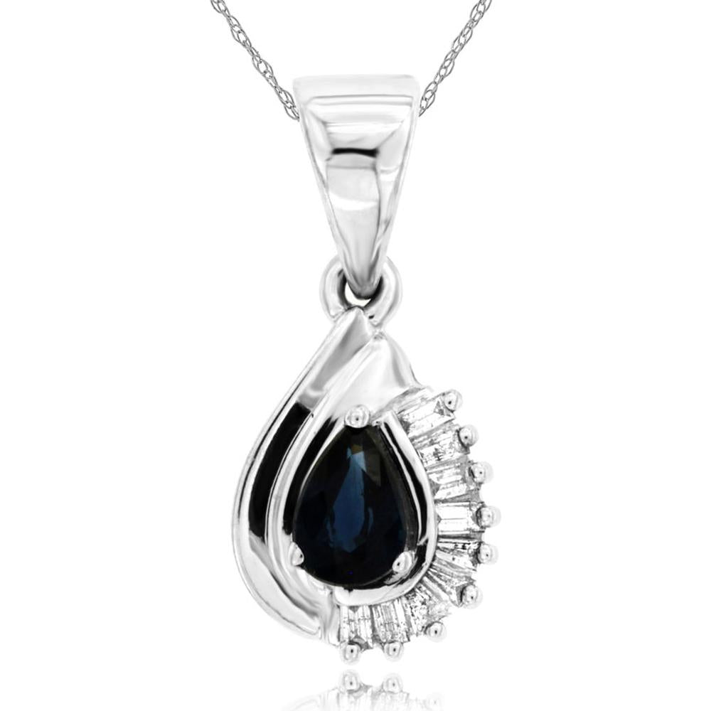 Royal 14K White Gold Sapphire & Diamond Pendant - Captivating Blue Beauty