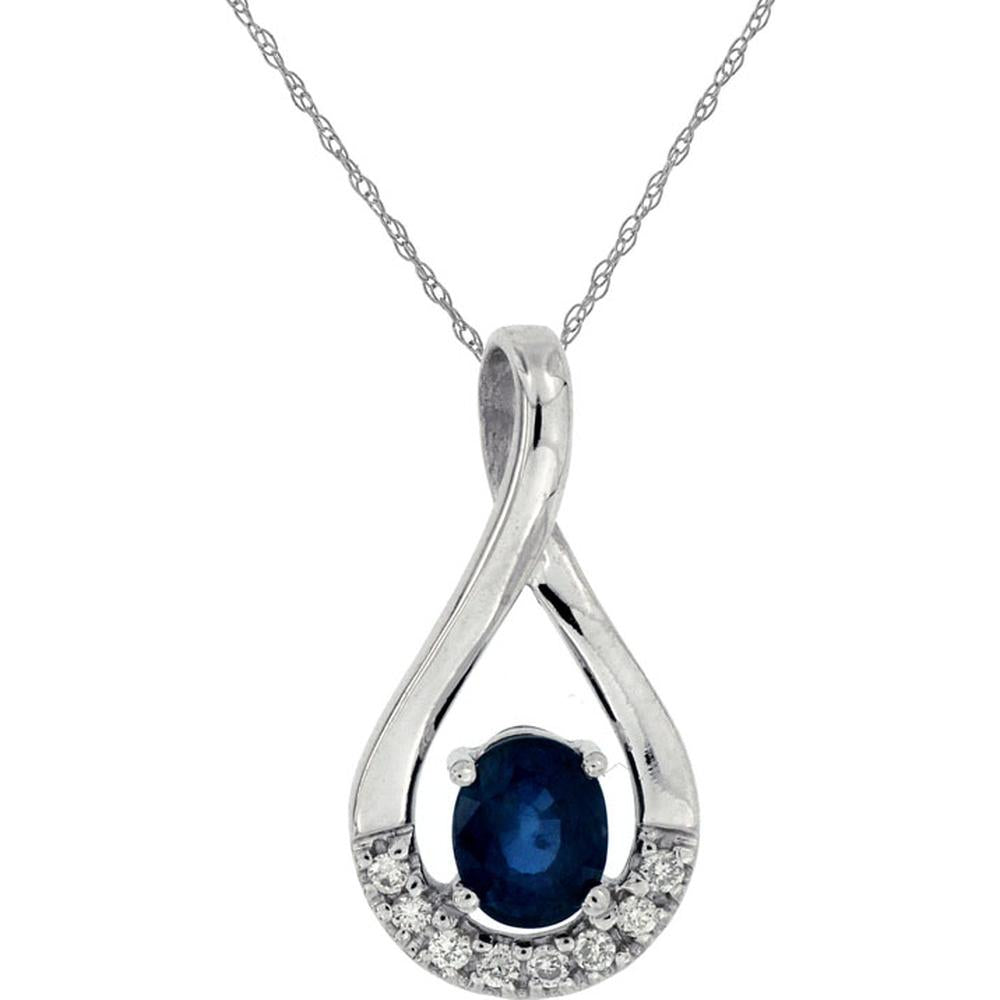 Royal 14K White Gold Sapphire & Diamond Pendant - Elegant Oval Design