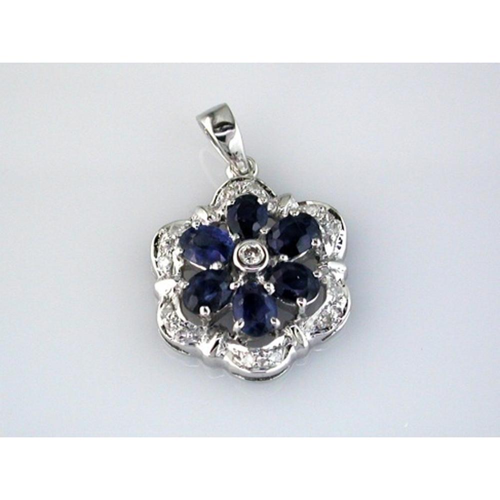 Royal 14K White Gold Sapphire & Diamond Pendant - Exquisite Elegance
