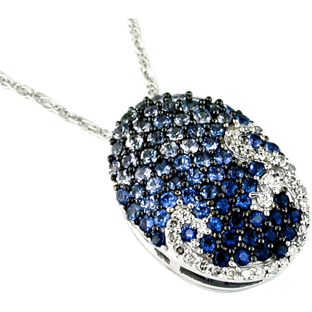Royal 14K White Gold Sapphire & Diamond Pendant - Exquisite Elegance