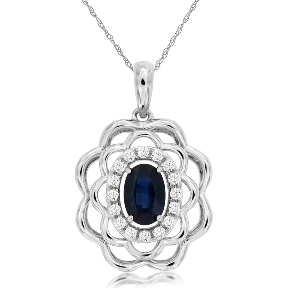 Royal 14K White Gold Sapphire & Diamond Pendant - Exquisite Halo Necklace