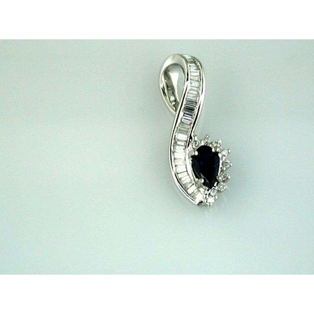 Royal 14K White Gold Sapphire & Diamond Pendant - Exquisite Pear Shape Elegance